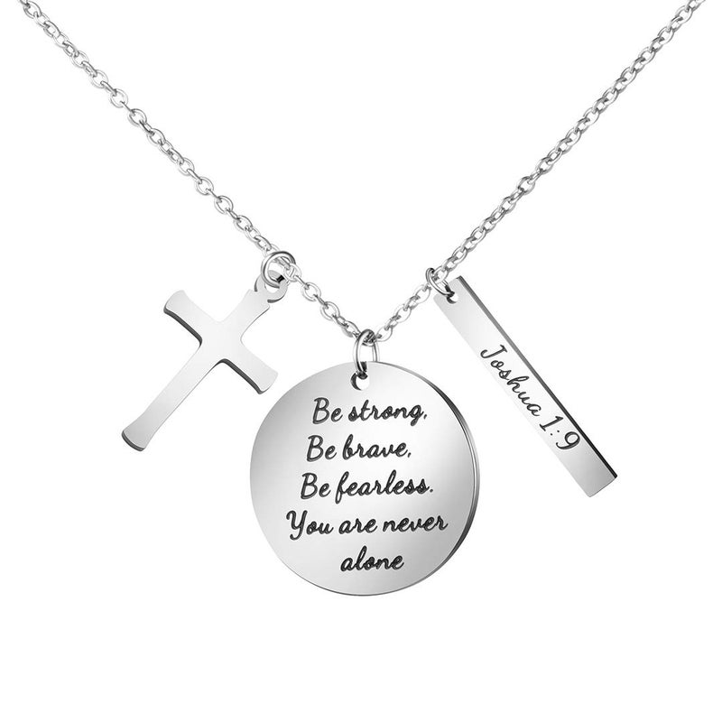 MEMGIFT Bible Verse Cross Pendant Christian Necklace Prayer Charm Faith Religious Jewelry for Women (Be strong, Be brave, Be fearless. you are never alone) - Image 1